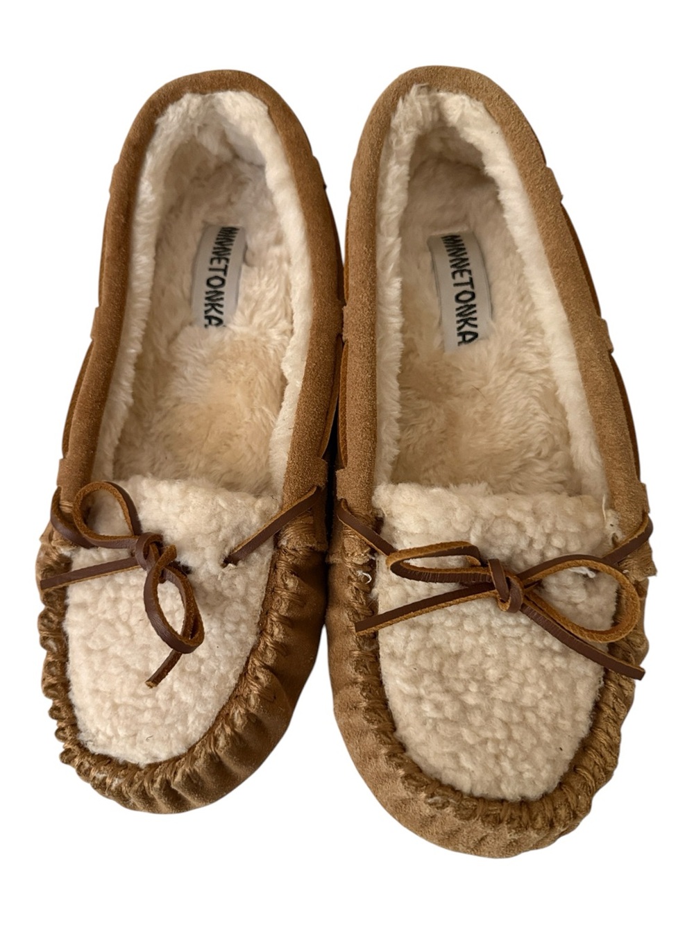 Minnetonka Cally Slipper moccasins feature soft cinnamon suede w/plush lining 10